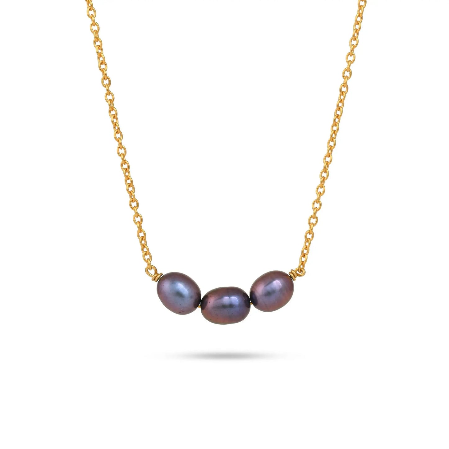 Natural Black Pearl Trio Necklace| 925 Silver| 18kt Gold Plated - From Purl Purl