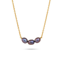 Natural Black Pearl Trio Necklace| 925 Silver| 18kt Gold Plated - From Purl Purl