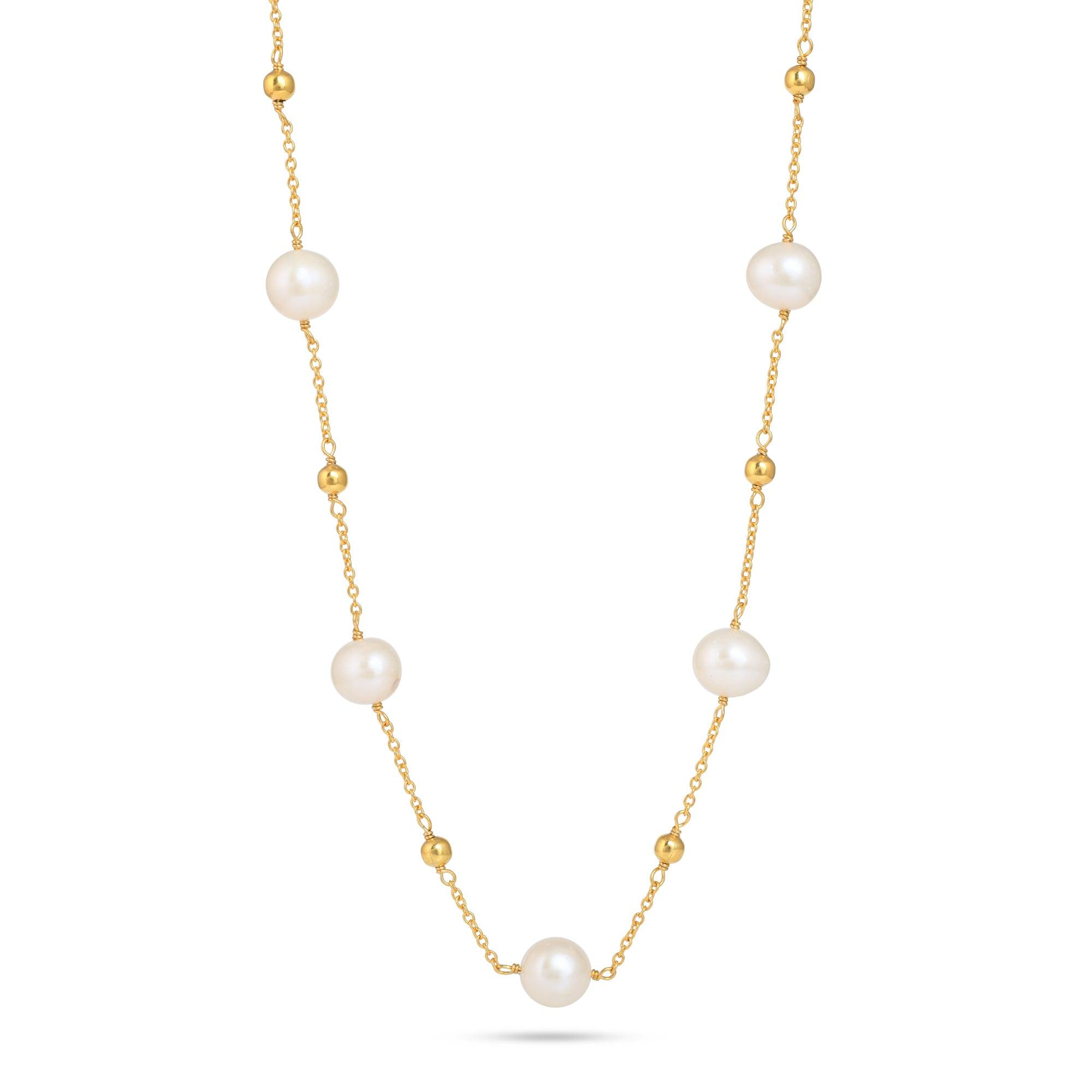 Natural Pearl Beaded Silver Balls Necklace/ 18kt Gold Plated - From Purl Purl