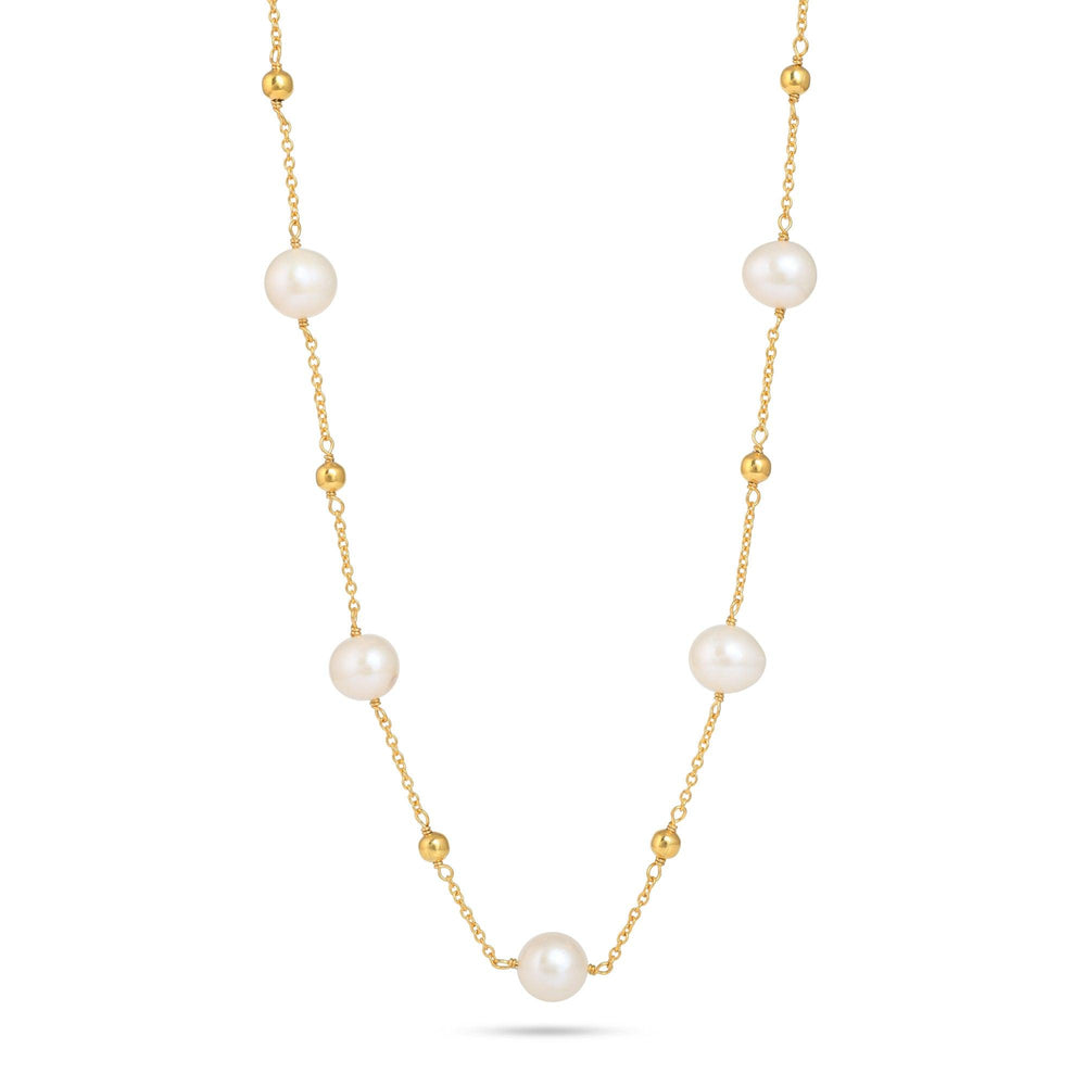 Natural Pearl Beaded Silver Balls Necklace/ 18kt Gold Plated - From Purl Purl
