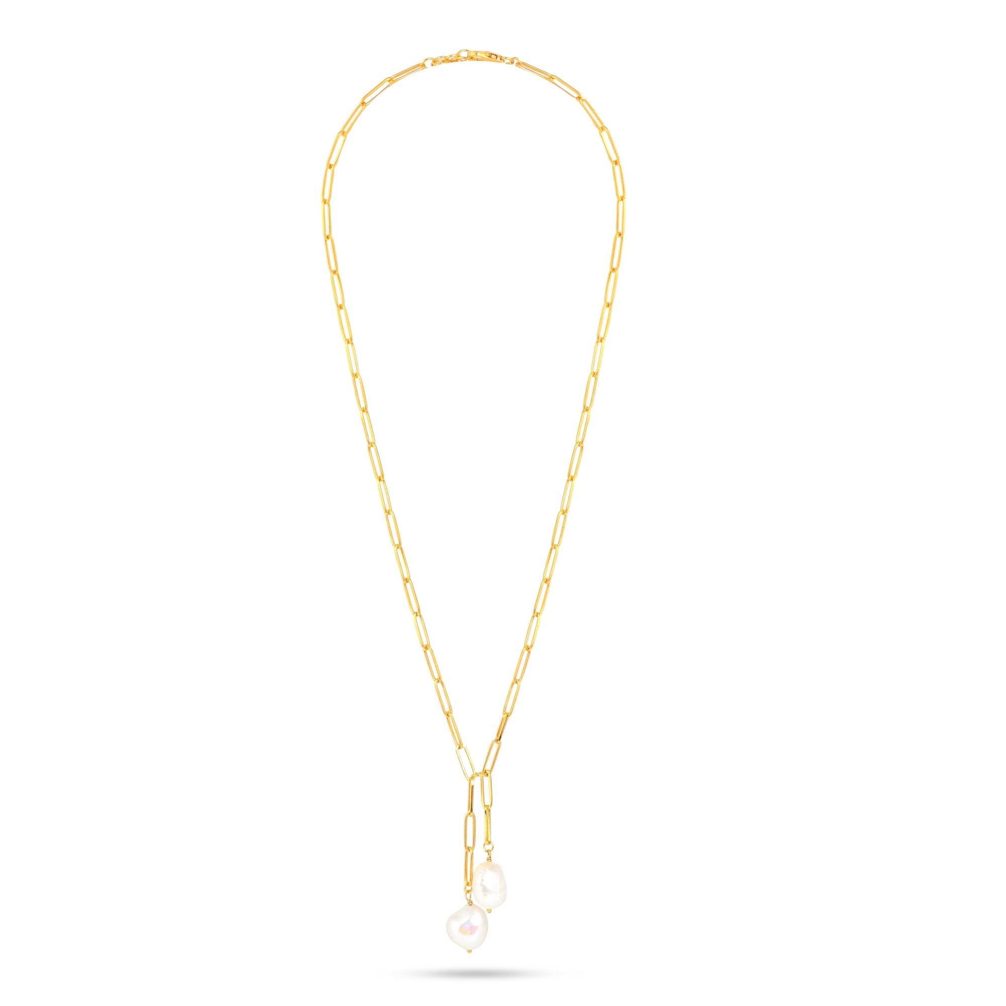 Paper Clip Baroque Pearl Necklace| 925 Silver| Gold Plated - From Purl Purl