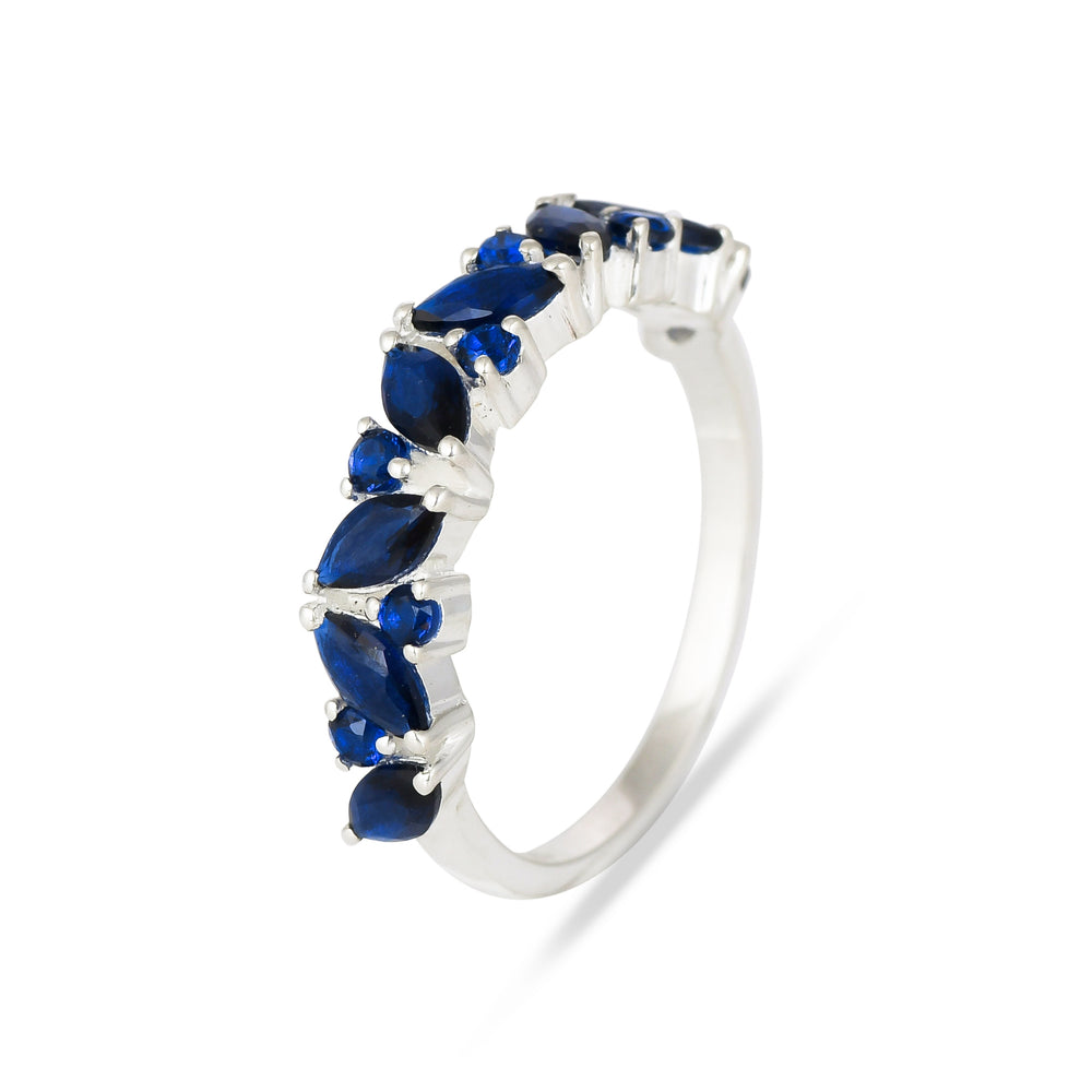 Elite Marquise Blue Cz Band Silver Ring - From Purl Purl