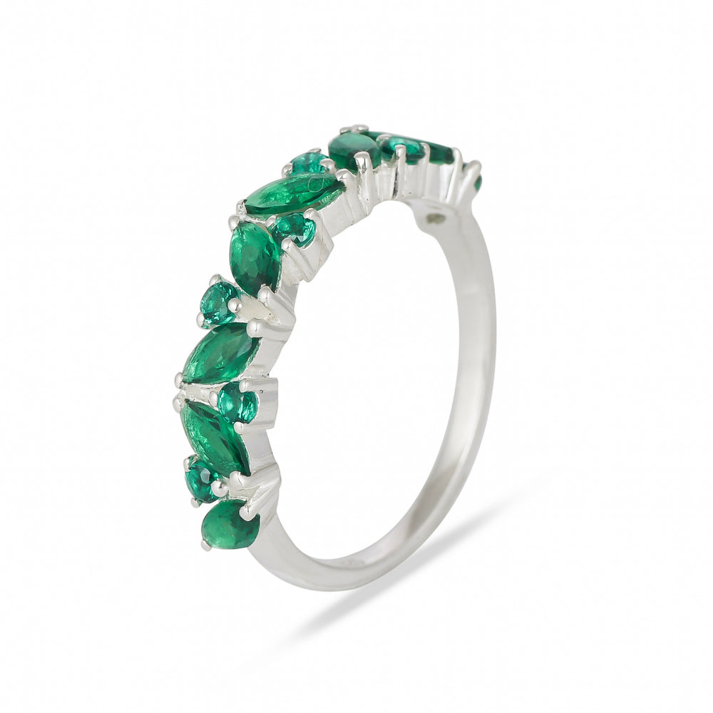 Elite Marquise Green Cz Band Silver Ring - From Purl Purl