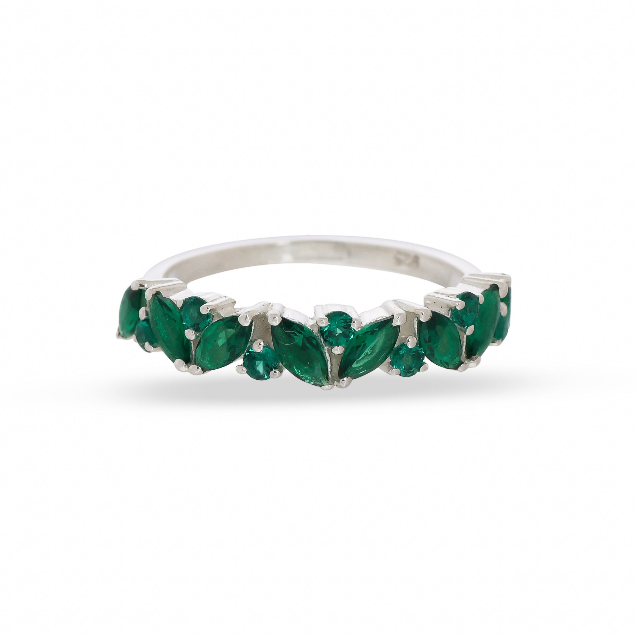 Elite Marquise Green Cz Band Silver Ring - From Purl Purl