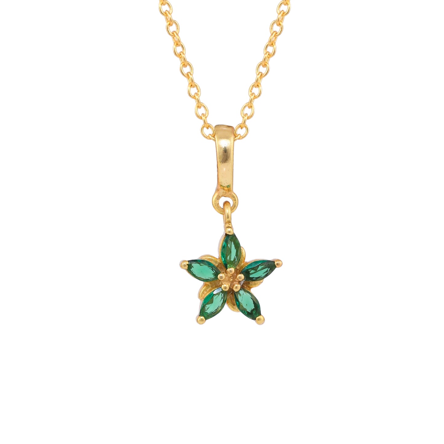 Green Cz Flower Silver Necklace - From Purl Purl