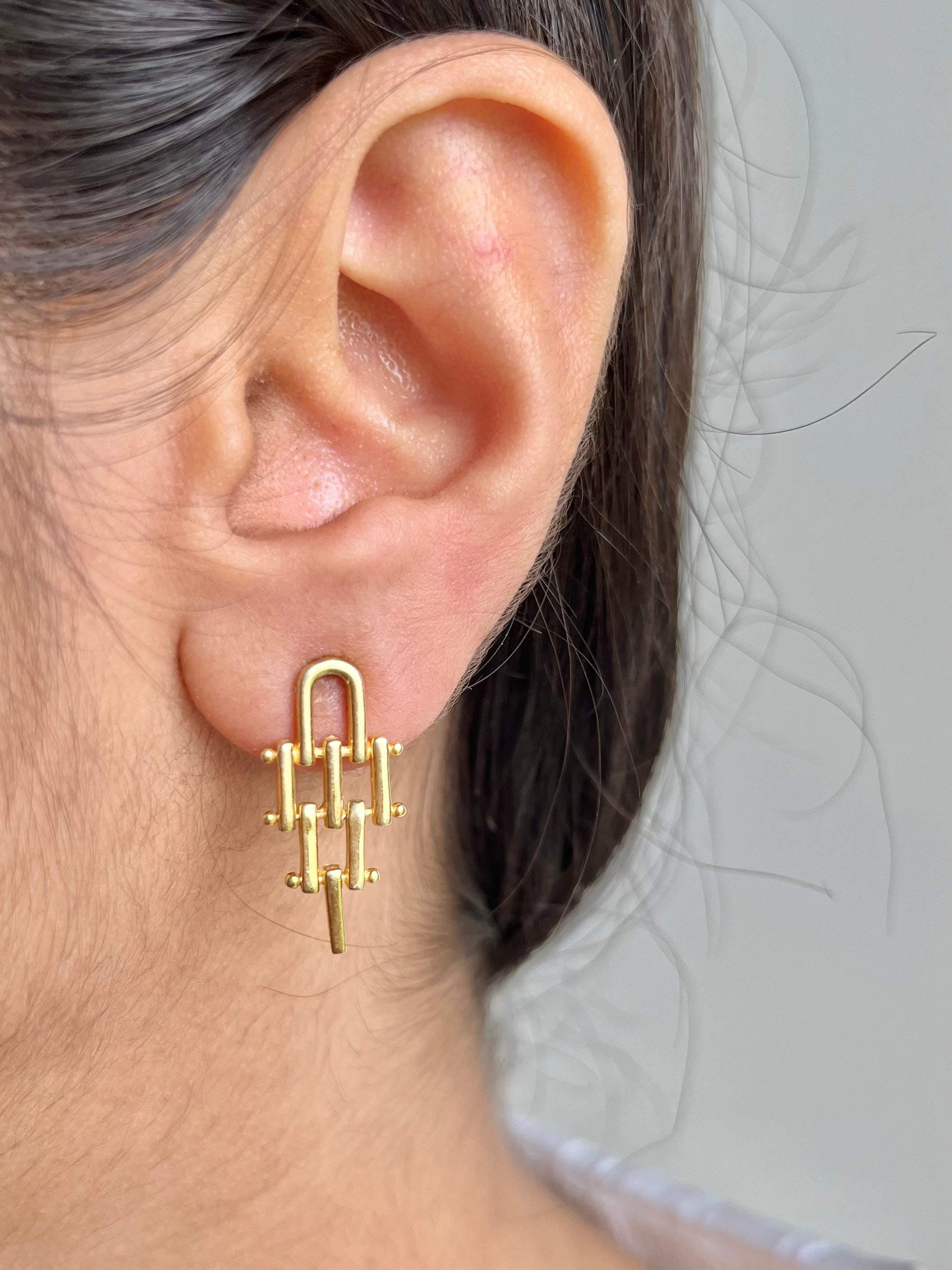 Golden Interlocking Grid Earrings - From Purl