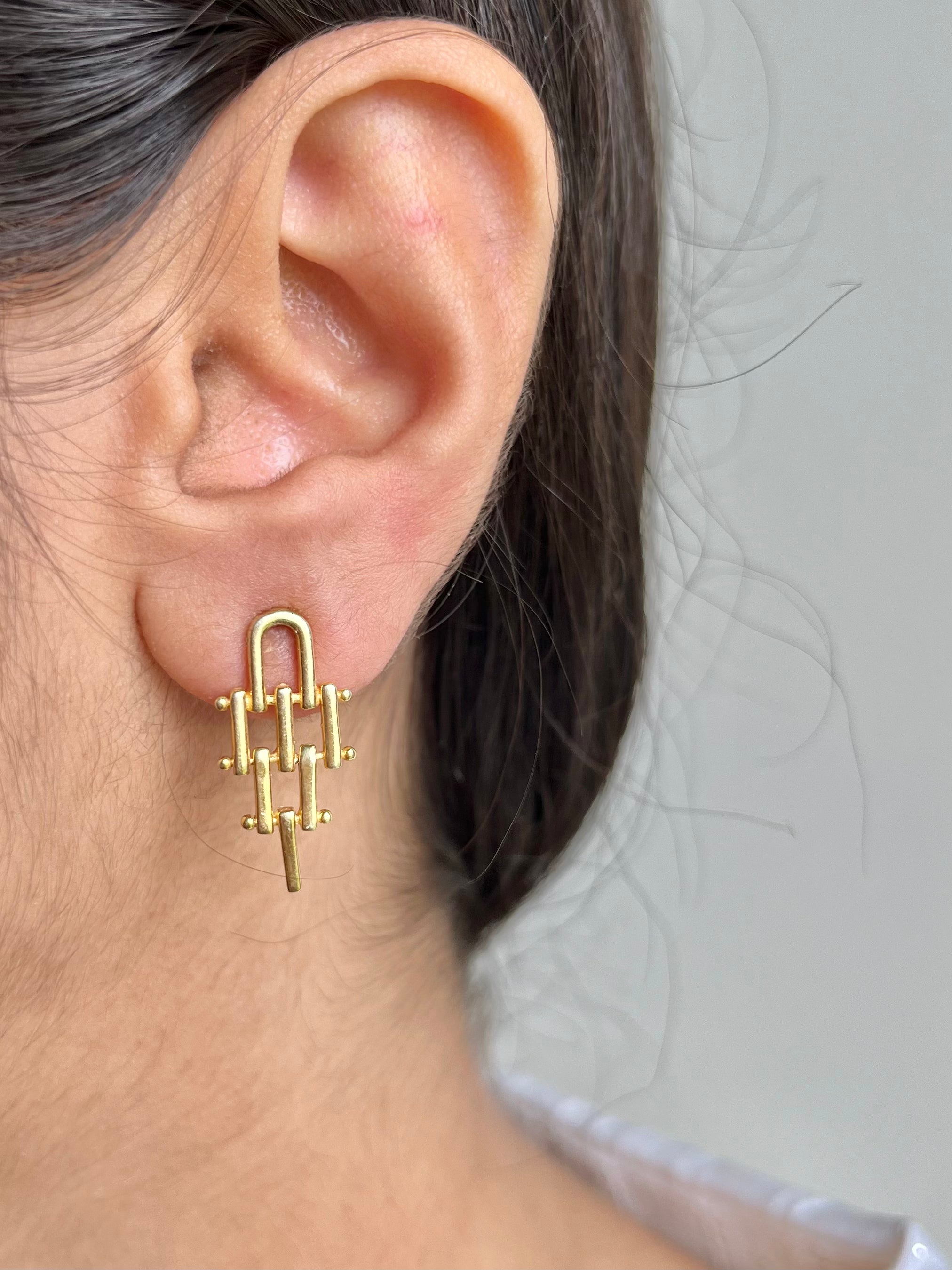 Golden Interlocking Grid Earrings - From Purl