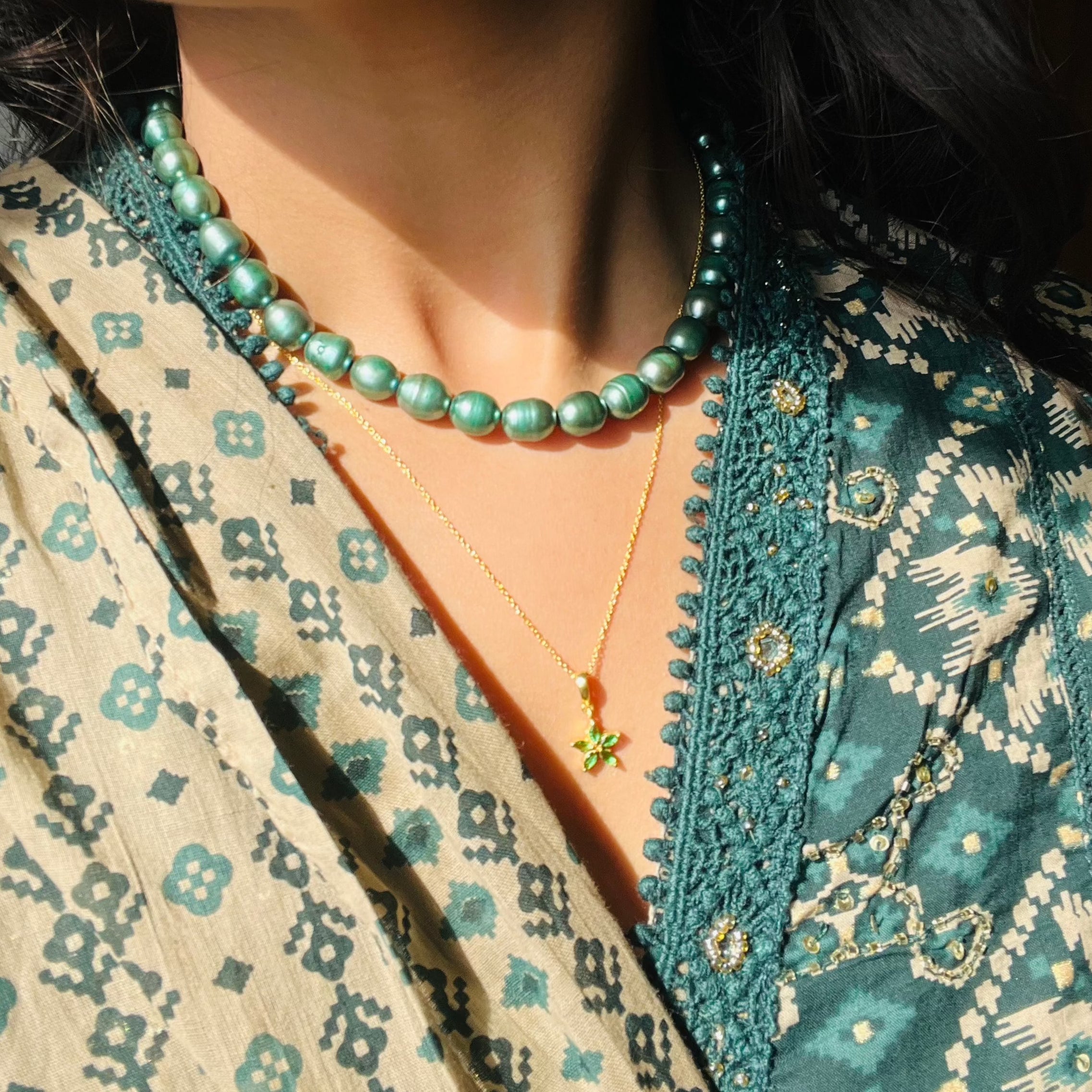 Timeless Natural Peacock Green Pearl Necklace| 925 Silver - From Purl Purl