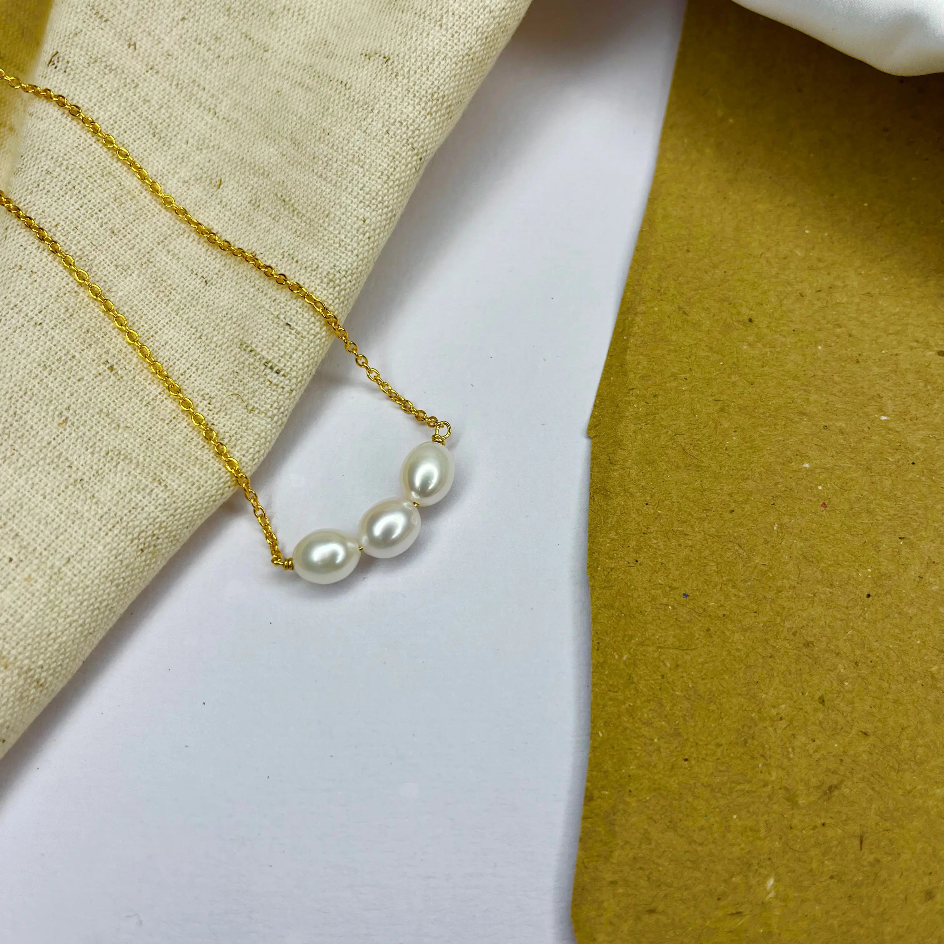 Natural White Pearl Trio Necklace| 925 Silver| Gold Plated - From Purl Purl