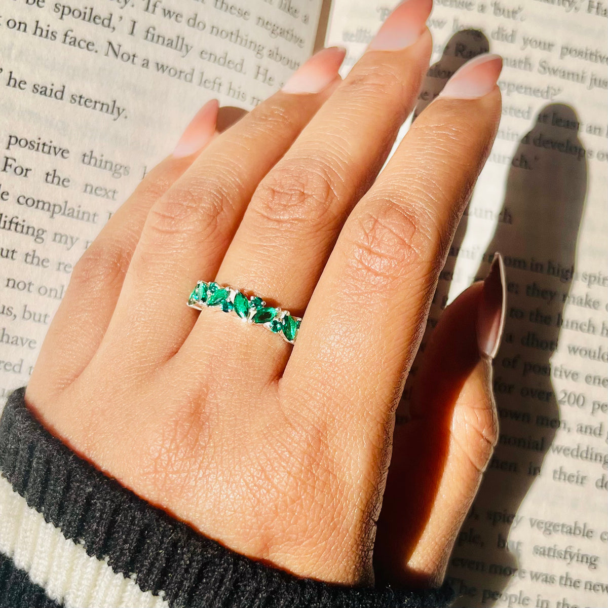 Elite Marquise Green Cz Band Silver Ring - From Purl Purl