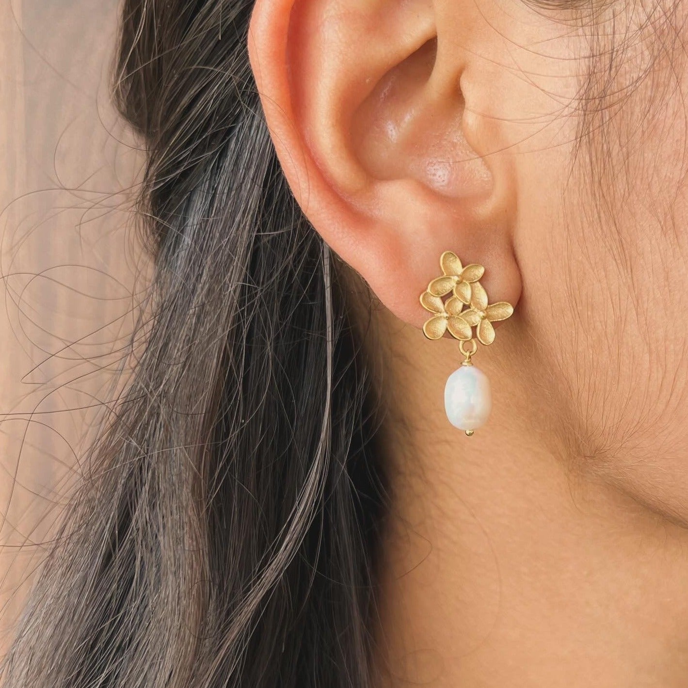 Bloomed Flowers Pearl Drop Silver Earring-From-Purl Purl