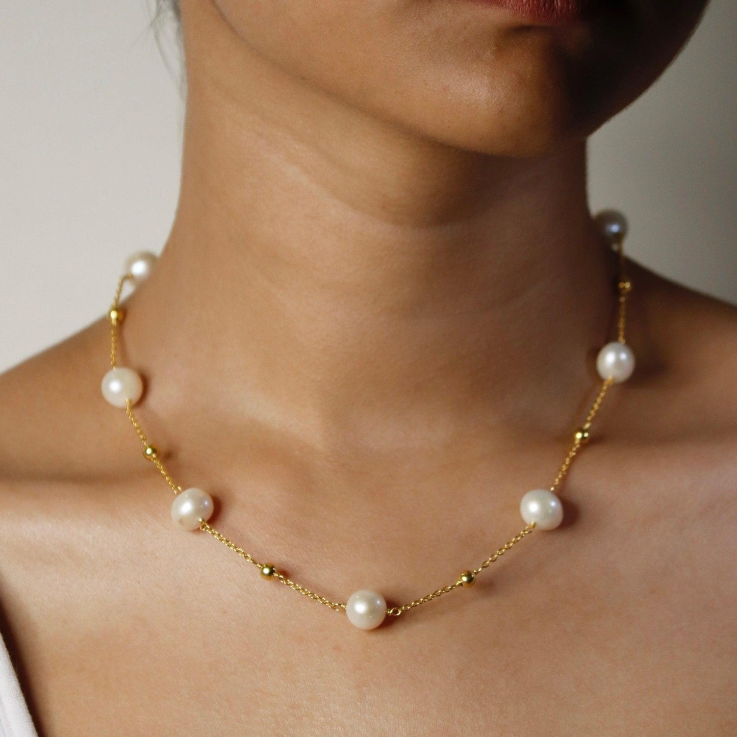 Natural Pearl Beaded Silver Balls Necklace/ 18kt Gold Plated - From Purl Purl