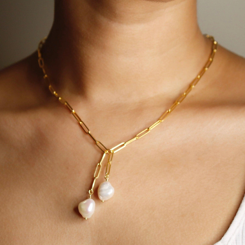 Paper Clip Baroque Pearl Necklace| 925 Silver| Gold Plated - From Purl Purl
