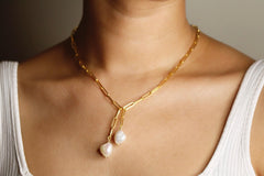 Paper Clip Baroque Pearl Necklace| 925 Silver| Gold Plated - From Purl Purl