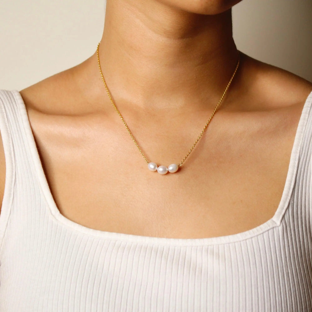 Natural White Pearl Trio Necklace| 925 Silver| Gold Plated - From Purl Purl
