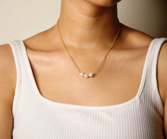 Natural White Pearl Trio Necklace| 925 Silver| Gold Plated - From Purl Purl