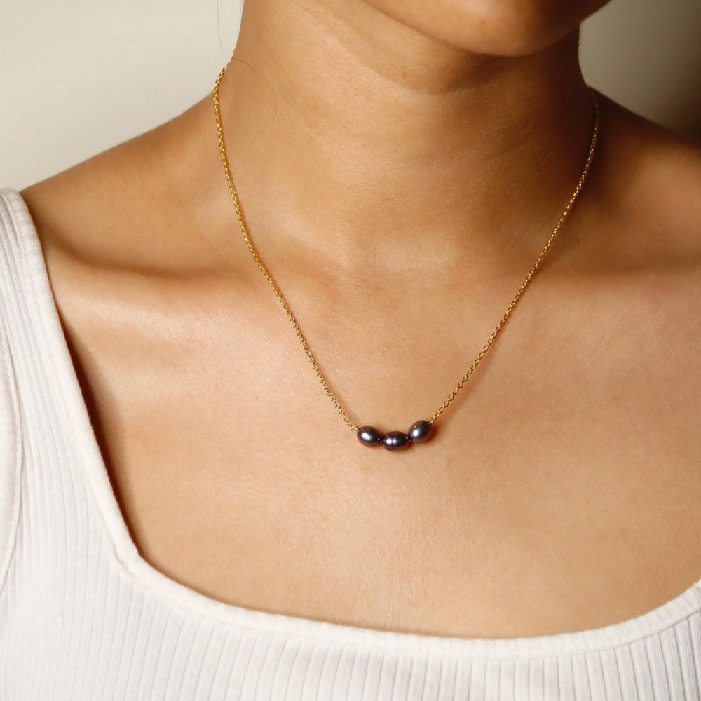 Natural Black Pearl Trio Necklace| 925 Silver| 18kt Gold Plated - From Purl Purl