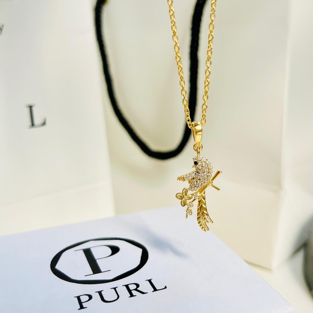 Elegant Bird Studded Silver Necklace Gold Plated - From Purl Purl