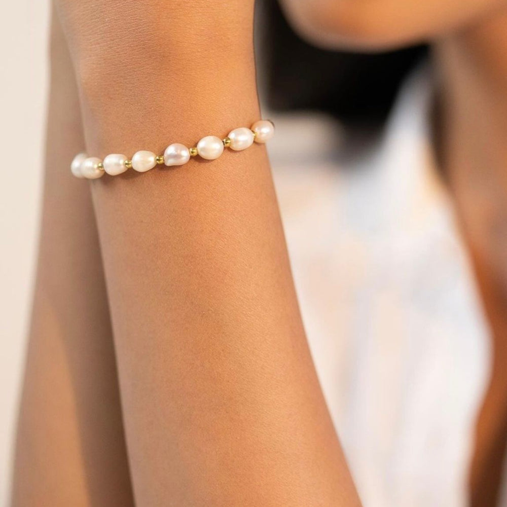 Silver Balls White Pearl Elegant Bracelet - From Purl Purl