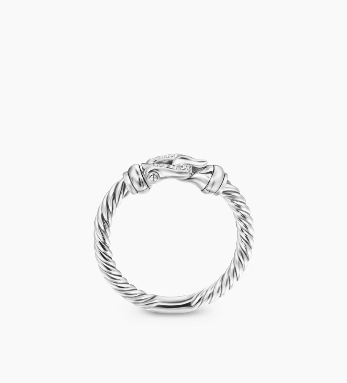 David Yurman 925 Sterling Silver Cable Buckle Ring with Pavé Diamonds