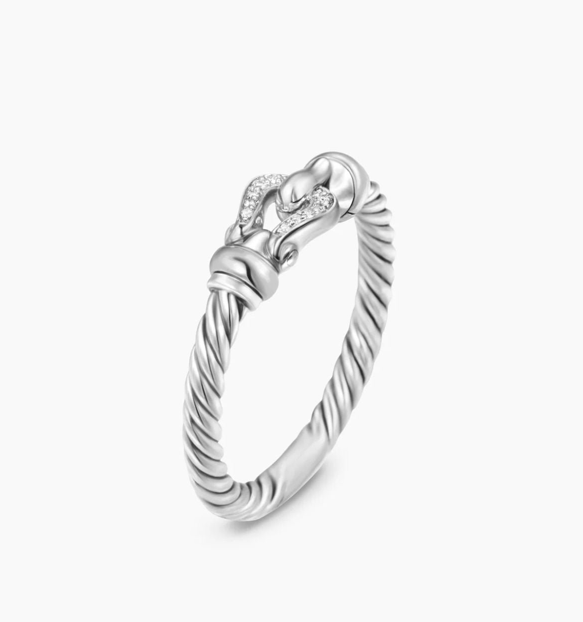 David Yurman 925 Sterling Silver Cable Buckle Ring with Pavé Diamonds