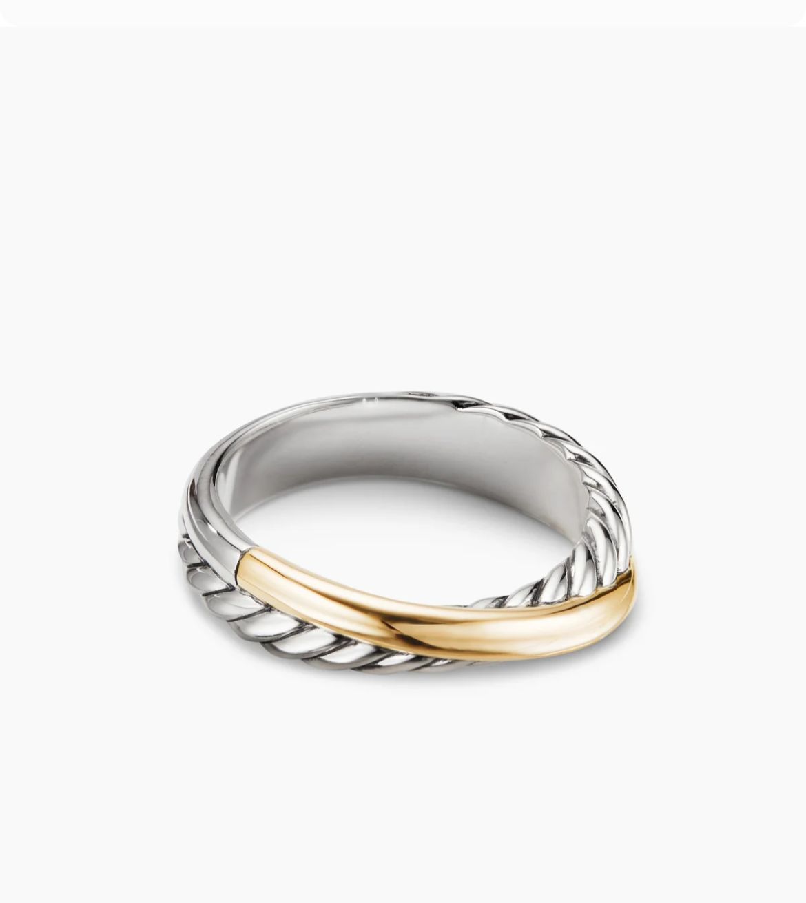 Elegant Two-Tone Twisted Cable Ring in 925 Silver and Gold Purl