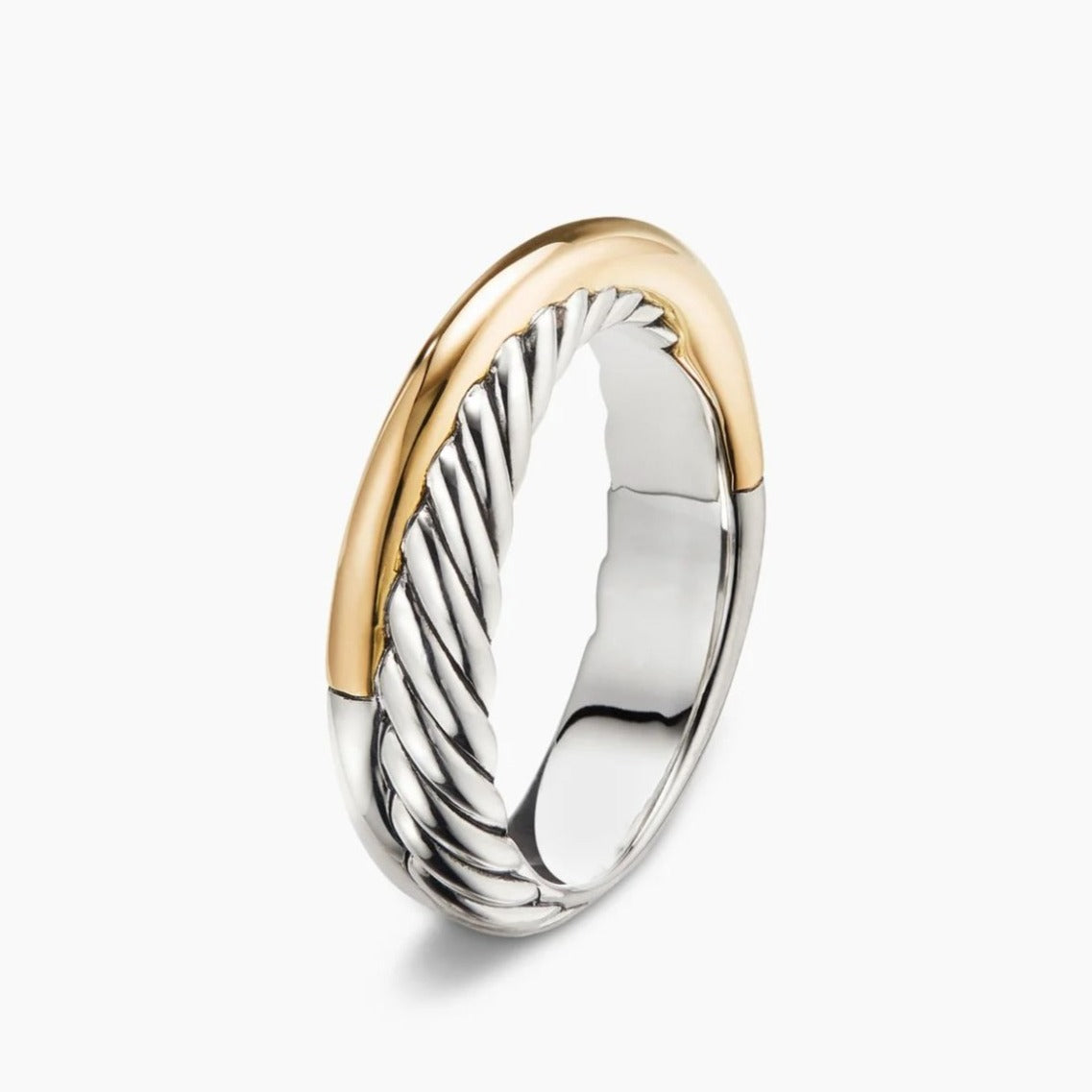 Elegant Two-Tone Twisted Cable Ring in 925 Silver and Gold Purl