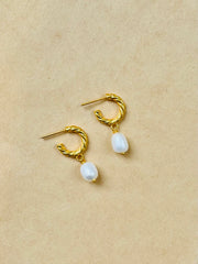 Golden Pearl Drop Hoops