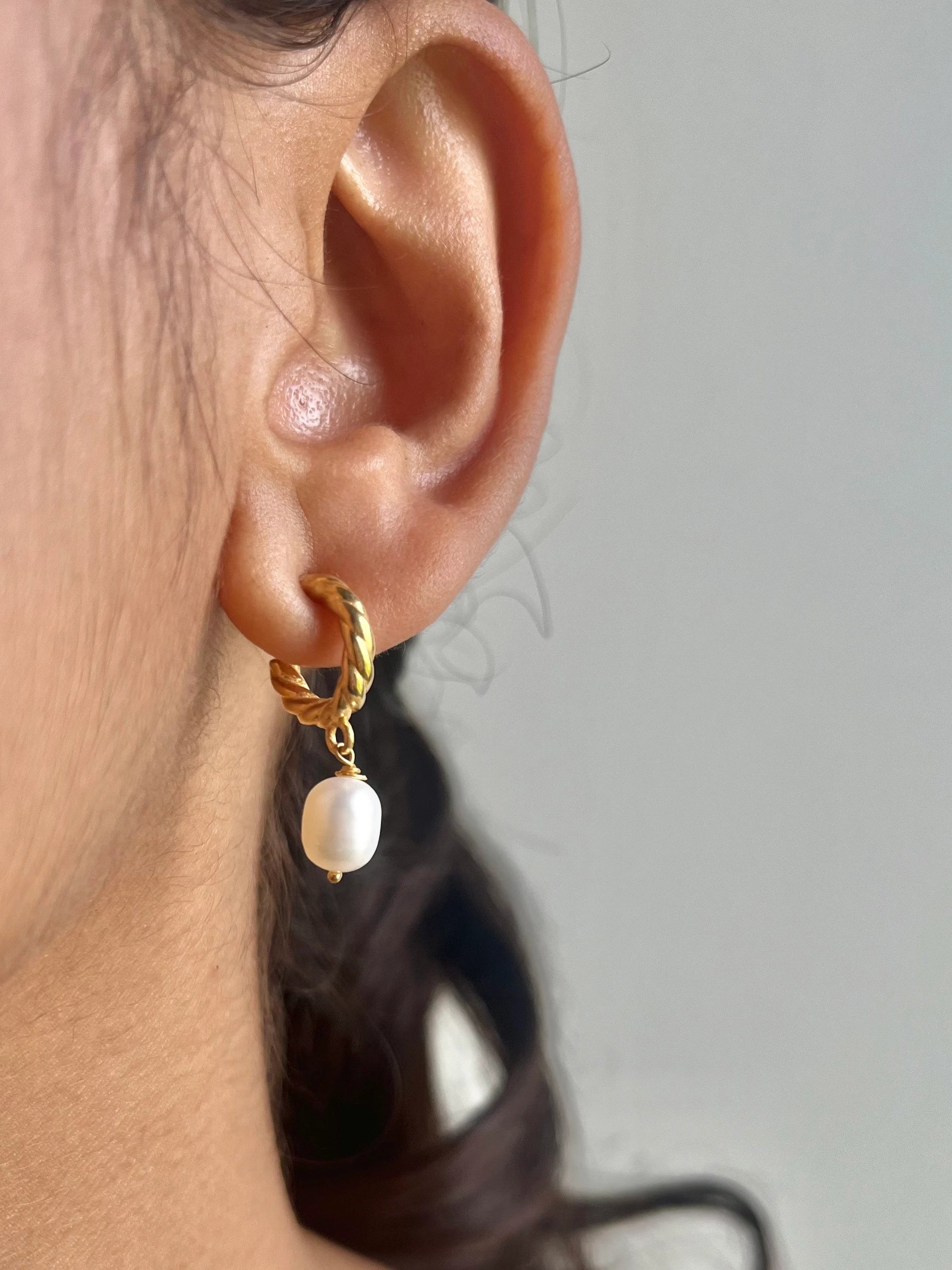 Golden Pearl Drop Hoops